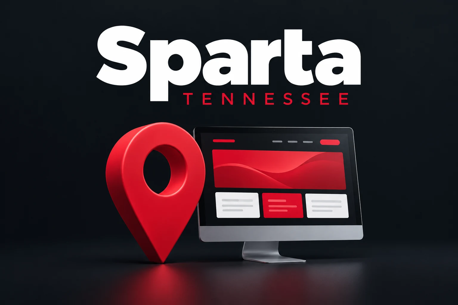 Sparta, Tennessee graphic with city name, red location pin, and computer screen